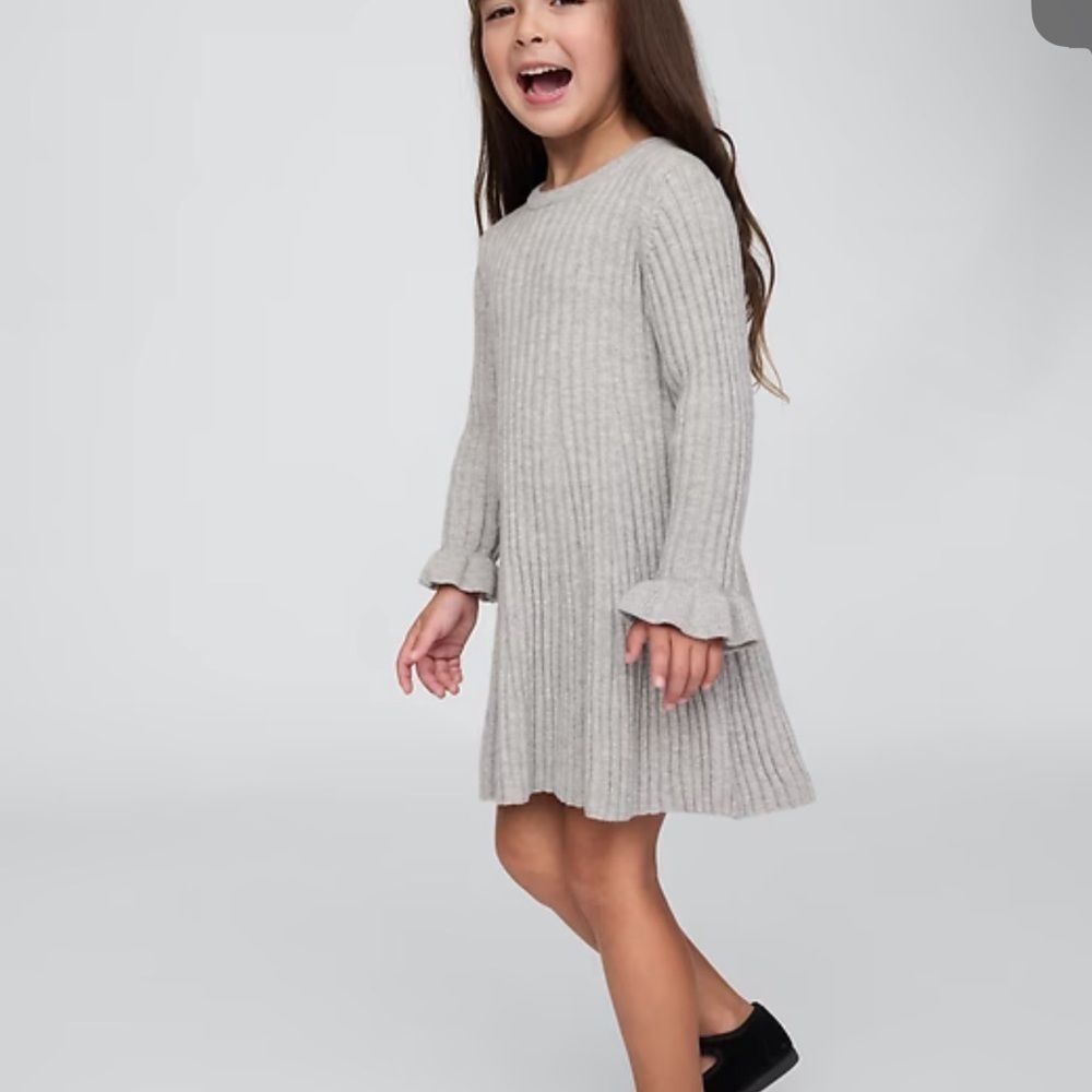 GAP Kids Ribbed Dress in Light Gray